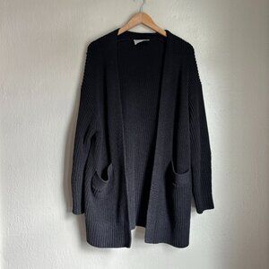Everlane Organic Cotton Chunky Knit Open Front Cardigan Size Medium in Black